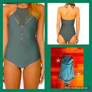 New Mikoh Halter Crochet Swimsuit One Piece Medium